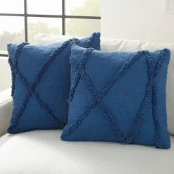 Pillows-Kirkland's Home Tufted Abstract Diamond Pillows, Set Of 2 Blue