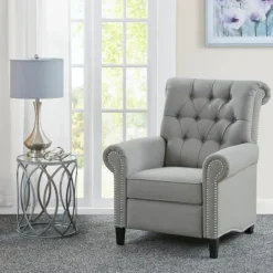 Accent Chairs-Kirkland's Home Tufted Back Nailhead Trim Recliner Armchair Gray