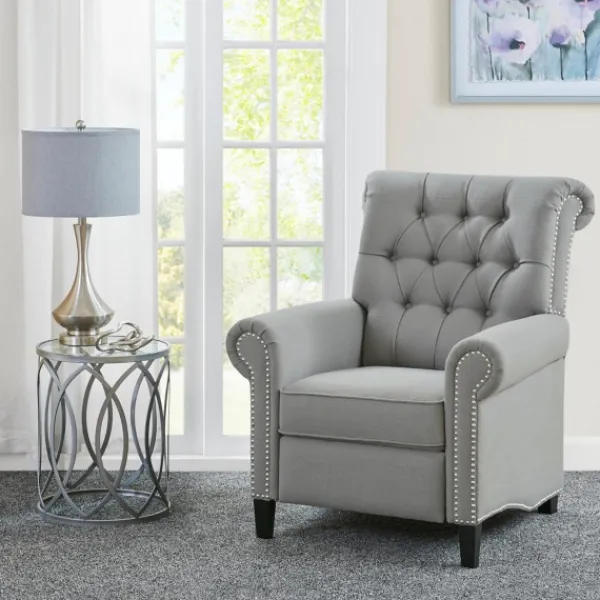 Accent Chairs-Kirkland's Home Tufted Back Nailhead Trim Recliner Armchair Gray