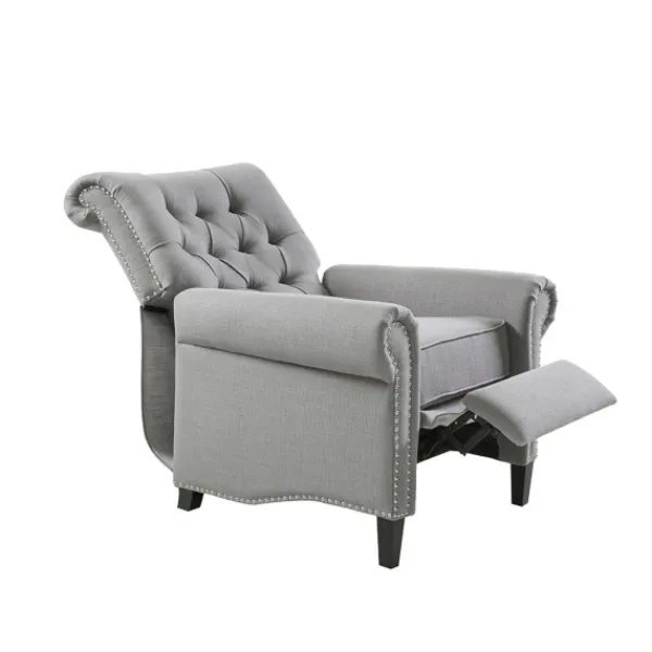 Accent Chairs-Kirkland's Home Tufted Back Nailhead Trim Recliner Armchair Gray