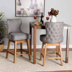 Bar Stools & Counter Height Stools-Kirkland's Home Tufted Back Swivel Counter Stools, Set Of 2 Gray