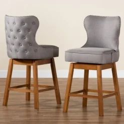 Bar Stools & Counter Height Stools-Kirkland's Home Tufted Back Swivel Counter Stools, Set Of 2 Gray