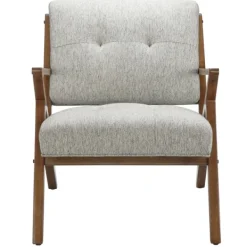 Accent Chairs-Kirkland's Home Tufted Pecan Wood Mid-Century Modern Armchair Gray
