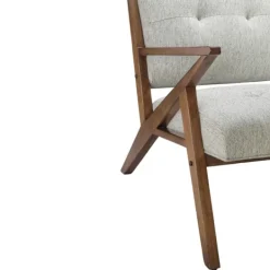 Accent Chairs-Kirkland's Home Tufted Pecan Wood Mid-Century Modern Armchair Gray