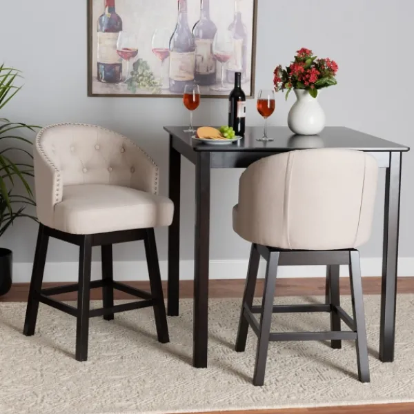 Bar Stools & Counter Height Stools-Kirkland's Home Tufted Seat Swivel Counter Stools, Set Of 2 Ivory