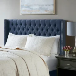 Beds & Headboards-Kirkland's Home Tufted Upholstered Metal Leg Queen Headboard Blue