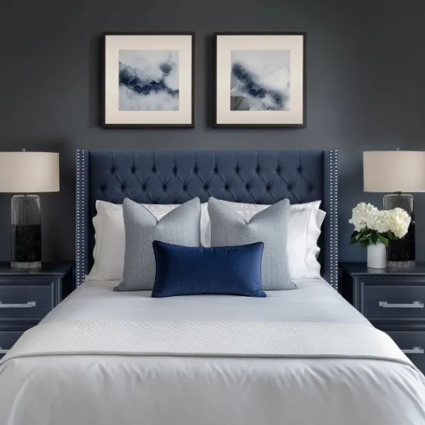 Beds & Headboards-Kirkland's Home Tufted Upholstered Metal Leg Queen Headboard Blue