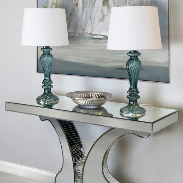Table Lamps-Kirkland's Home Turquoise Glass Table Lamps, Set Of 2 White