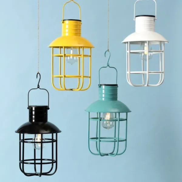 Outdoor Lighting-Kirkland's Home Turquoise Hanging Cage Solar Powered Lantern Blue