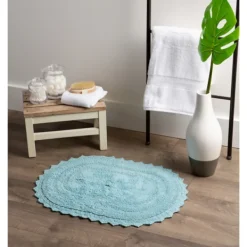 Bathroom Rugs-Kirkland's Home Turquoise Large Crochet Oval Bath Mat Blue