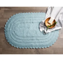 Bathroom Rugs-Kirkland's Home Turquoise Small Crochet Oval Bath Mat Blue