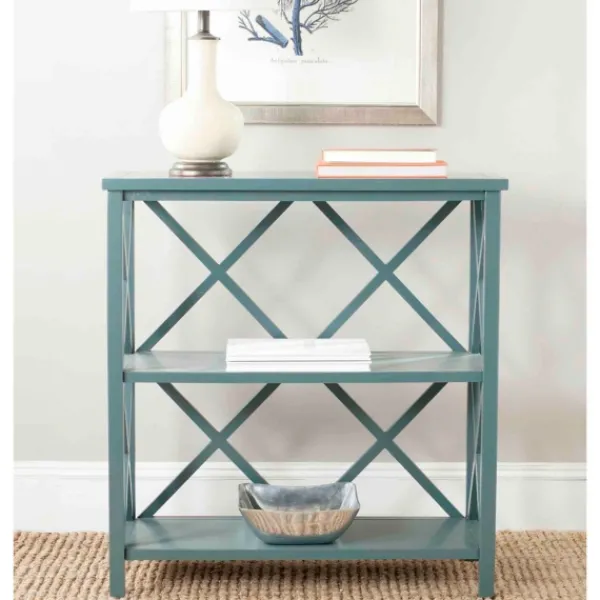 Bookshelves-Kirkland's Home Turquoise Trellis Pine Wood Bookshelf Blue