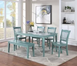 Benches & Ottomans-Kirkland's Home Turquoise Wood Classic Farmhouse Bench Blue
