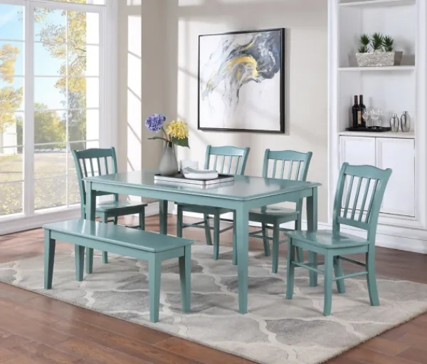Benches & Ottomans-Kirkland's Home Turquoise Wood Classic Farmhouse Bench Blue