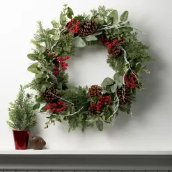 Wreaths-Kirkland's Home Twigs And Winter Foliage Pine Berry Wreath Green/Red/Brown
