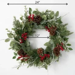 Wreaths-Kirkland's Home Twigs And Winter Foliage Pine Berry Wreath Green/Red/Brown