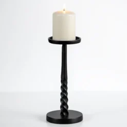 Candle Holders-Kirkland's Home Twisted Metal Pillar Candle Holder, 10 In. Black