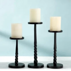 Candle Holders-Kirkland's Home Twisted Metal Pillar Candle Holder, 8 In. Black