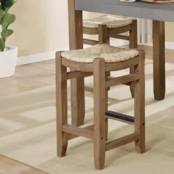 Bar Stools & Counter Height Stools-Kirkland's Home Twisted Seagrass And Wood Counter Stool Tan
