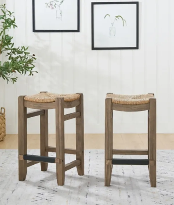 Bar Stools & Counter Height Stools-Kirkland's Home Twisted Seagrass And Wood Counter Stools, Set Of 2 Tan