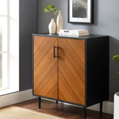 Cabinets & Sideboards-Kirkland's Home Two Tone Chevron Cabinet Black