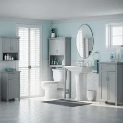 Cabinets & Sideboards-Kirkland's Home Two-Door Top Shelf Cabinet Gray