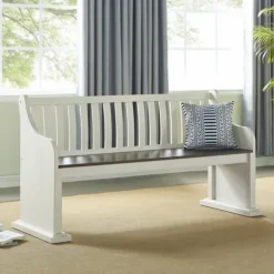 Entryway Furniture-Kirkland's Home Two-Tone Dark Oak And Ivory High Back Wooden Bench White