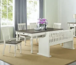 Entryway Furniture-Kirkland's Home Two-Tone Dark Oak And Ivory High Back Wooden Bench White