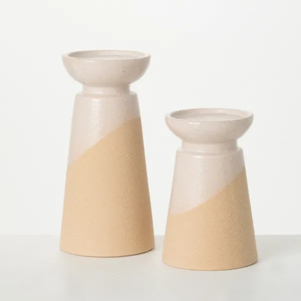 Candle Holders-Kirkland's Home Two-Toned Cream Pillar Candle Holders, Set Of 2 Ivory/Tan