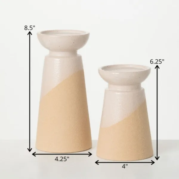 Candle Holders-Kirkland's Home Two-Toned Cream Pillar Candle Holders, Set Of 2 Ivory/Tan