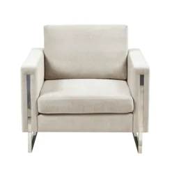 Accent Chairs-Kirkland's Home Upholstered And Chrome Accent Chair Ivory