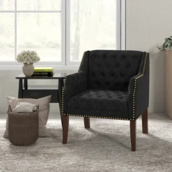 Accent Chairs-Kirkland's Home Upholstered Button Tufted Accent Chair Black