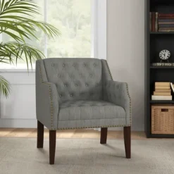 Accent Chairs-Kirkland's Home Upholstered Button Tufted Accent Chair Gray