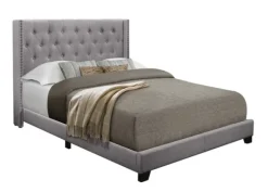 Beds & Headboards-Kirkland's Home Upholstered Button Tufted Wing King Bed Gray