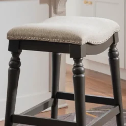 Bar Stools & Counter Height Stools-Kirkland's Home Upholstered Curved Seat Counter Stool Gray