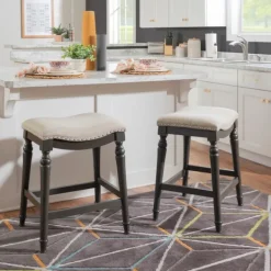 Bar Stools & Counter Height Stools-Kirkland's Home Upholstered Curved Seat Counter Stool Gray
