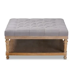 Benches & Ottomans-Kirkland's Home Upholstered Linen Tufted Ottoman With Shelf Gray
