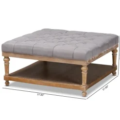 Benches & Ottomans-Kirkland's Home Upholstered Linen Tufted Ottoman With Shelf Gray