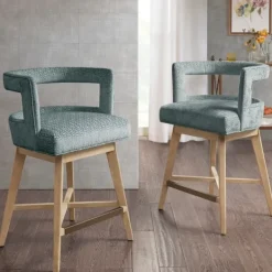 Bar Stools & Counter Height Stools-Kirkland's Home Upholstered Low Back Swivel Counter Stool Blue
