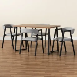 Dining Tables-Kirkland's Home Upholstered Metal Frame 5-Pc. Dining Set Gray
