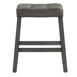 Bar Stools & Counter Height Stools-Kirkland's Home Upholstered Nailhead Counter Stools, Set Of 2 Gray