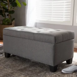 Benches & Ottomans-Kirkland's Home Upholstered Storage Ottoman Gray