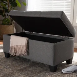 Benches & Ottomans-Kirkland's Home Upholstered Storage Ottoman Gray