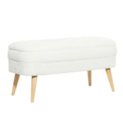 Benches & Ottomans-Kirkland's Home Upholstered Wood Leg Storage Bench Ivory