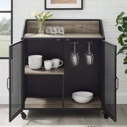 Cabinets & Sideboards-Kirkland's Home Urban Mesh Door Rolling Bar Cabinet Gray