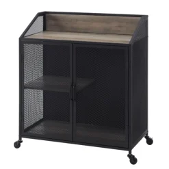 Cabinets & Sideboards-Kirkland's Home Urban Mesh Door Rolling Bar Cabinet Gray