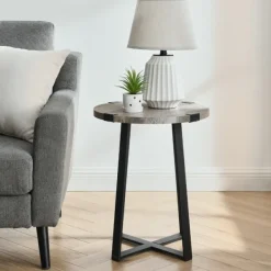 Accent & End Tables-Kirkland's Home Urban Rustic Round Accent Table Gray