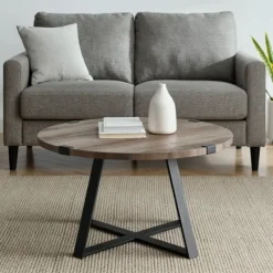 Coffee Tables-Kirkland's Home Urban Rustic Round Coffee Table Gray