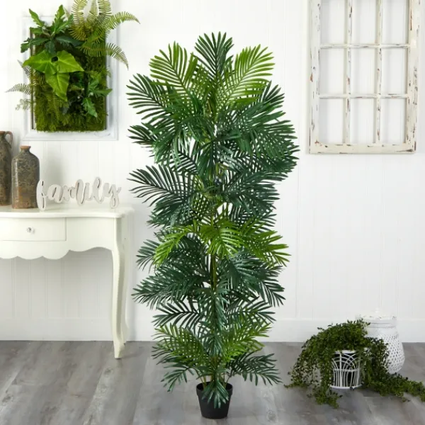 Trees & Topiaries-Kirkland's Home Uv-Safe Areca Palm Tree In Nursery Planter, 70 In.