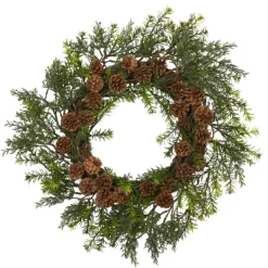 Wreaths-Kirkland's Home Uv-Safe Cedar Grass And Pine Cone Wreath Green/Brown